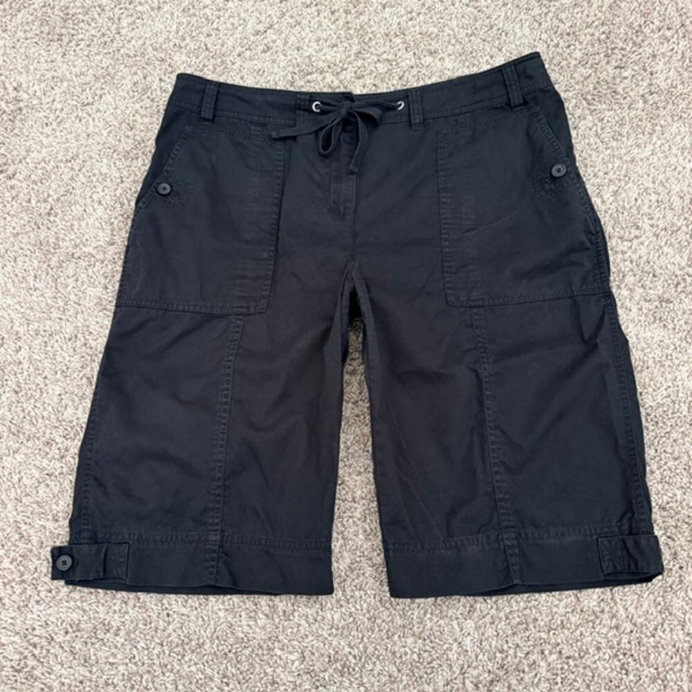 Jones New York Sport Black Chino Bermuda Shorts Women 12 100% Cotton 12" Inseam